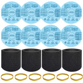 8 Pack 90107/90137 Reusable Dry Filters and 4 Pcs 90585 Foam Sleeve Filter Kit Replacement for Shop Vac 5 Gallon and Above Wet/Dry Vacuum, Part# 9010700, 9013700, 9058500, with 6 Retaining Bands