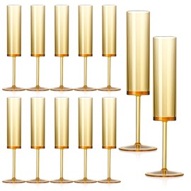 SHIQIKEJIPTY 12 PCS Amber Glass Champagne Flutes 5.4 Oz Long Stem Champagne Flutes Plastic Acrylic Champagne Glasses Colored Sparkling Wine Glasses Reusable For Luxury Party Wedding Bar Birthday Use