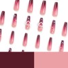 Caiguoer 24 Pieces Long False Nails Square Red Press On