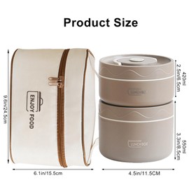 Portable Thermal Lunch Container,65 oz Stackable Lunch Box,Stainless Steel Bento Box,Keep Food Warm Insulated Food Container with Bag,Leak-Proof Bento Lunch Box for Adult Men Women(Brown,4 Layer)