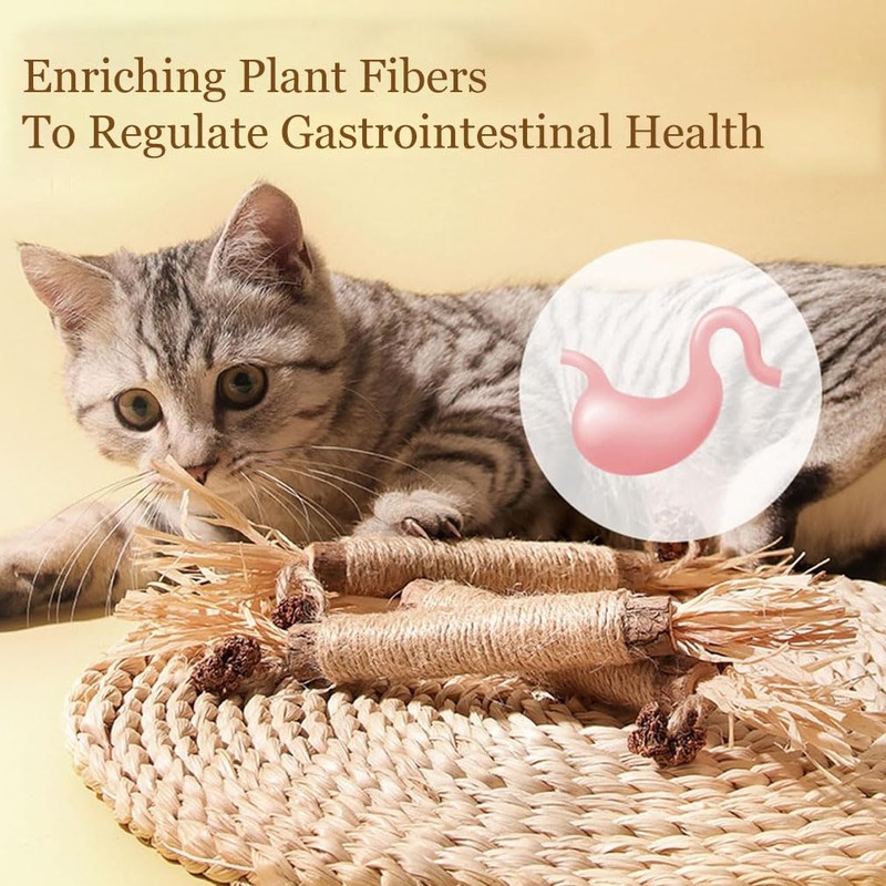 HUIQIHANG 4-Pack Natural Silvervine Cat Chew Sticks, Interactive Catnip Toys