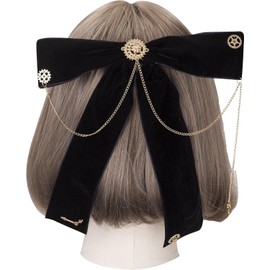 Bow hair accessories metal chain hair band hairpin hair band (Black, One size)