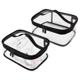 Clear Toiletry Bag, 2PCS Clear Make up Bag, Transparent Cosmetic Bag with Handle Zipper, Portable Waterproof PVC Travel Bag, Portable Makeup Bag for Travel Business Bathroom(Black)