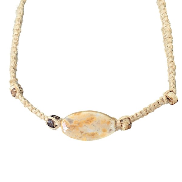 BlueRica Hemp Choker Necklace with Beads, Macrame Style, Adjustable Cord