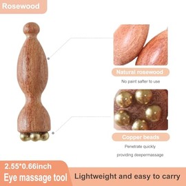 2Pcs Facial Massage Tool for Eye Massage Reduce Puffiness and Dark Circles Facial Meridian Brush Rosewood Handle Copper Massage Beads Chinese SPA Gua 