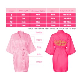 7 Pcs Girls Birthday Squad Robes, Princess Robe Spa Party, Satin Kimono Robe for Girls Women for Birthday Sleepover Washing Shower (SIZE 14, UK, Age, 14 Years, Regular)