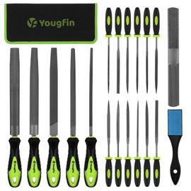 Yougfin 19 Pieces Metal & Rasp File Set, Includes 12 pcs Needle Files(Wood/Metal/Diamond), 5 pcs Large Steel Files and 4 Way File, Work for Metal, Wood and more