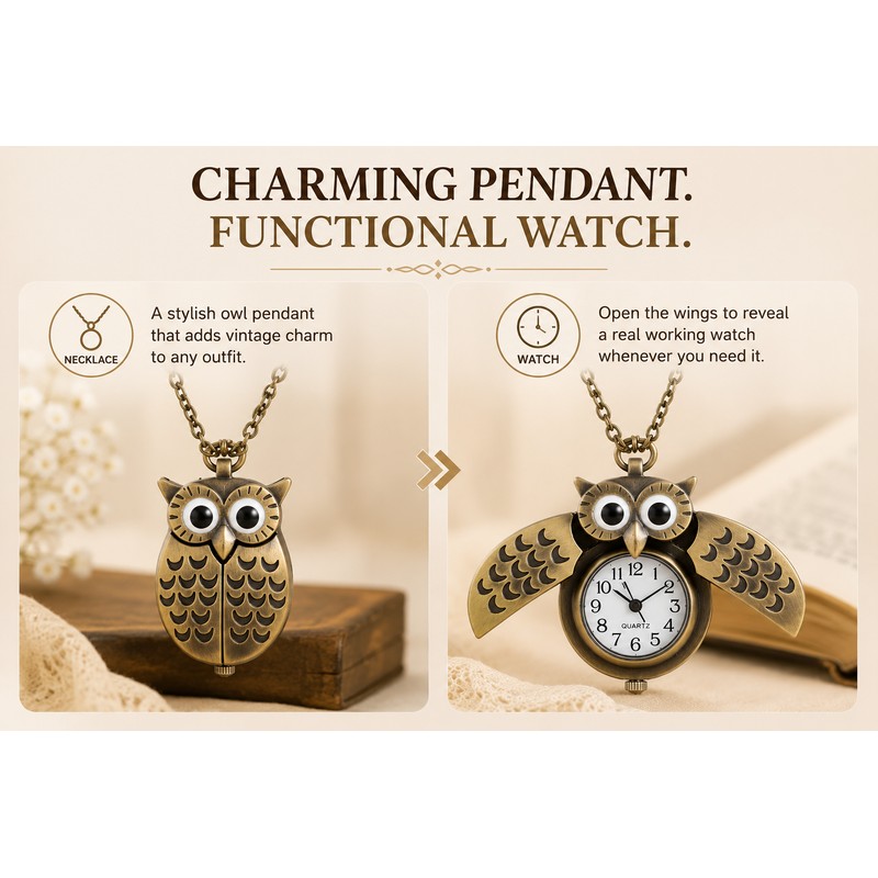 Vintage Owl Pocket Watch Necklace for Everyday Style – Opening