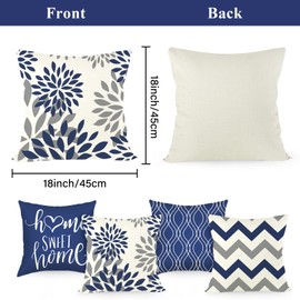 Cushion Cover, 45 x 45 cm, Set of 4 with Home Sweet Home, Decorative Cushion Cover with Hidden Zip, Couch Cushion, Sofa Cushion Christmas (Blue)