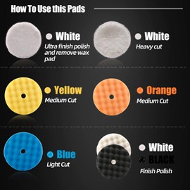Buffing Polishing Pads, ZFE 7Pcs 5"(125mm) Waffle Foam Buffing Pads Polishing Pads Wool Pad Kit for 5Inch Backing Plate RO/DA/GA Car Polisher Boat Compounding, Polishing and Waxing