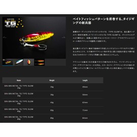 JACKALL Metal Jig, Bing Metal TG Type Throw, 0.7 oz (20 g), Croquin Squid Glow