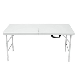 MIIUDGIG Portable 4Ft Plastic Folding Table, Adjustable Height Heavy Duty Fold-in-Half Table with Carrying Handle, Small Plastic Card Table for Picnic Party Camping BBQ, White Indoor/Outdoor