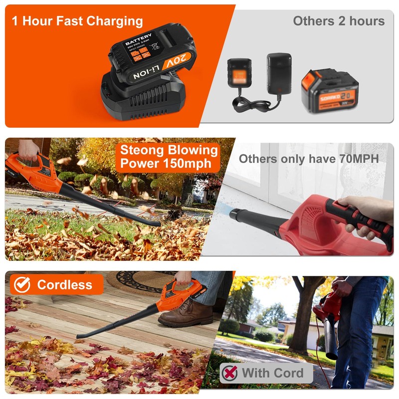 Leisch Life Cordless Leaf Blower,21V Handheld Electric Leaf Blower with