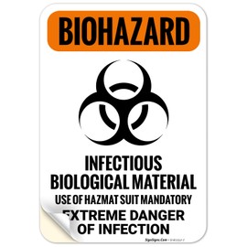 Biohazard Infectious Biological Material Use of Hazmat Suit Mandatory OSHA Sign, 10x7 Inches, 4 Mil Vinyl Decal Stickers Weather Resistant, Made in USA