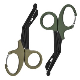 Pack of 2 19 cm Emergency Scissors, Gauze Scissors with Buckle, Bandage Scissors, Rescue Scissors, Clothes Scissors, for Use in Emergency Services or Everyday Tasks (Green and Olive Green)