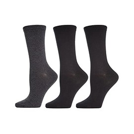 MeMoi Solid Buttersoft Crew Sock 3 Pack Black Marled/Black 9-11