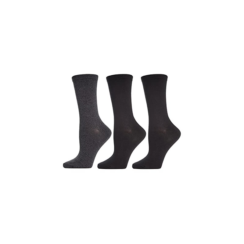 MeMoi Solid Buttersoft Crew Sock 3 Pack Black Marled/Black 9-11