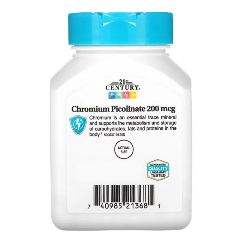 Picolinato de Cromo 21st Century 100 Cápsulas Premium Suplemento Nutricional