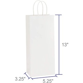BagDream Kraft Paper Bags 5.25x3.25x13 Inches 50Pcs Wine Bags Paper Gift Bags Kraft Bags Retail Bags Party Bags White Paper Wine Bags with Handles Bulk