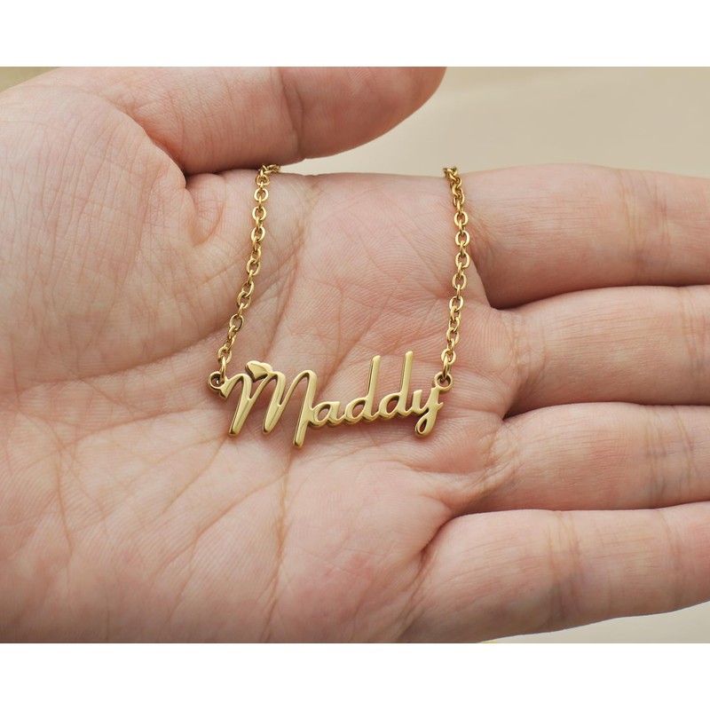 Aoloshow Justin Heart Name Necklace Women 18k Gold Plated Stainless