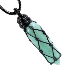 KYEYGWO Healing Crystal Stone Point Pendant Necklace for Men and Women, Crystal Hexagonal Pendant Reiki Healing Chakra Stone Necklace with Adjustable Wax Cord, Green Aventurine