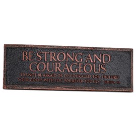 Lighthouse Christian Products Strong and Courageous Reminder Hammered Copper 6.5 x 2.25 Cast Stone Desktop Plaque
