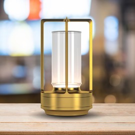 Portable Outdoor Table Lamp, Cordless Dimmable Touch Table Light, Rechargeable Battery Operated Small Lamp with 3 Colors and Brightness Control for Bedroom/Patio/Camping/Bar/Coffee Shop (Gold)