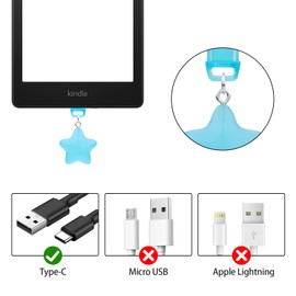 SAKDWUR 7Pcs Kindle Dust Plug Charm - Dust Plug Charm Type C, Cute Star Glow in the Dark Design Compatible with Type C Charging Port, Dust Plug Accessories for Readers Book Lover Women Men