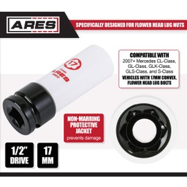 ARES 59012-17mm Non Marring Convex Lug Nut Socket - M14x1.5 Wheel Hanger Alignment Tool - Socket Compatible with Mercedes - 1/2-Inch Drive Socket Designed for Flower Head Lug Nuts
