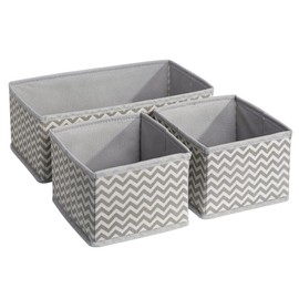 mDesign Fabric Storage Boxes – Fabric Box in Two Sizes for Laundry, Nappies, Towels, Accessories etc. – Flexible Storage Box for Cupboard or Drawer, Taupe/Natural White