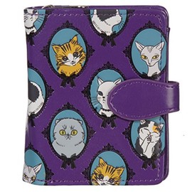 Shag Wear Women's Premium Vegan Clutch Cardholder Wallet Zipper Purse Pretty Animal Theme Design, Cat Cameo, Purple, Small, Travel Wallet