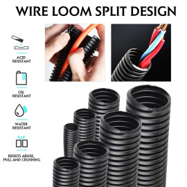 car elements Split Wire Loom Tube Corrugated Cord Cable Harness Protector Auto Home Industry - 11/16", 50 Feet