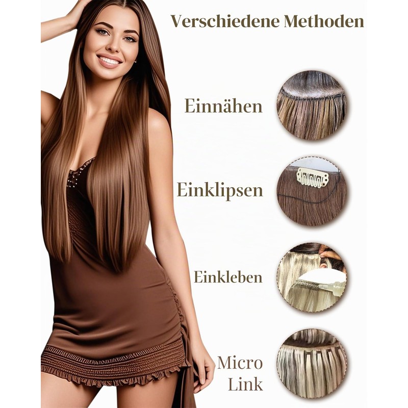 Hetto Weft Real Hair Extensions, Black, 50 cm, 100 g