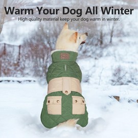 Abrigos para perros, chaqueta impermeable, cálida y resistente al viento, acolchada, de sherpa, con orificio para correa para perros pequeños, abrigos de invierno de cuello alto para clima frío, verde