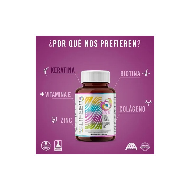 Suplemento Alimenticio Keratina Biotina Colageno Vitamina E Cabello Lifeed 60
