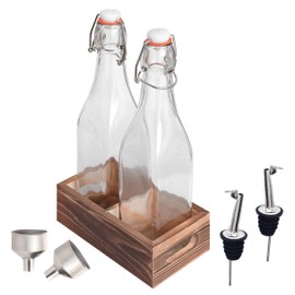 CB Accessories Glass Bottle Set of 2-17oz with Flip Top Airtight Lid, Pourer and Funnel - Reusable Swing Top Stoppers and Leak Proof for Oil, Vinegar, Water, Infusions and Juices