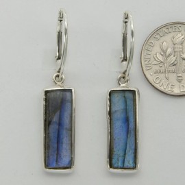 Amber America Genuine Rectangle Square LABRADORITE Earrings 925 STERLING SILVER Leverback #2e