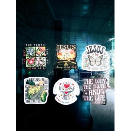 (6 PCS) John 14 6 I Am The Way and The Truth and The Life Christian, Bible Verse Sticker Waterproof Vinyl Decal Size 3"