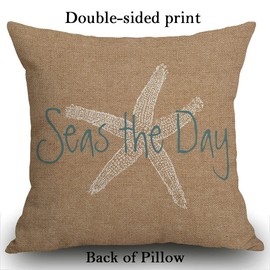 Smooffly Cushion Cover Seas The Day Vintage Beach Starfish On Canvas Look Throw Pillow Case Home Decorative for Men/Women Living Room Bedroom Sofa Chair 18X18 Inch Pillowcase 45X45cm