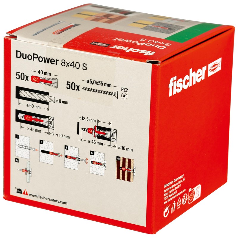 Fischer DuoPower 8 x 40 S, Powerful Universal Plug with
