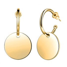 MICGIGI Women's Earrings 20 mm Round Stainless Steel Dangle Stud Earrings Silver Gold Rose Gold, Stainless Steel