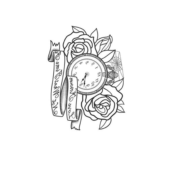 kobench Cool Temporary Tattoos,Clock Roses - K186 Design,Waterproof,Easy-to-Apply,Long Lasting 1-2