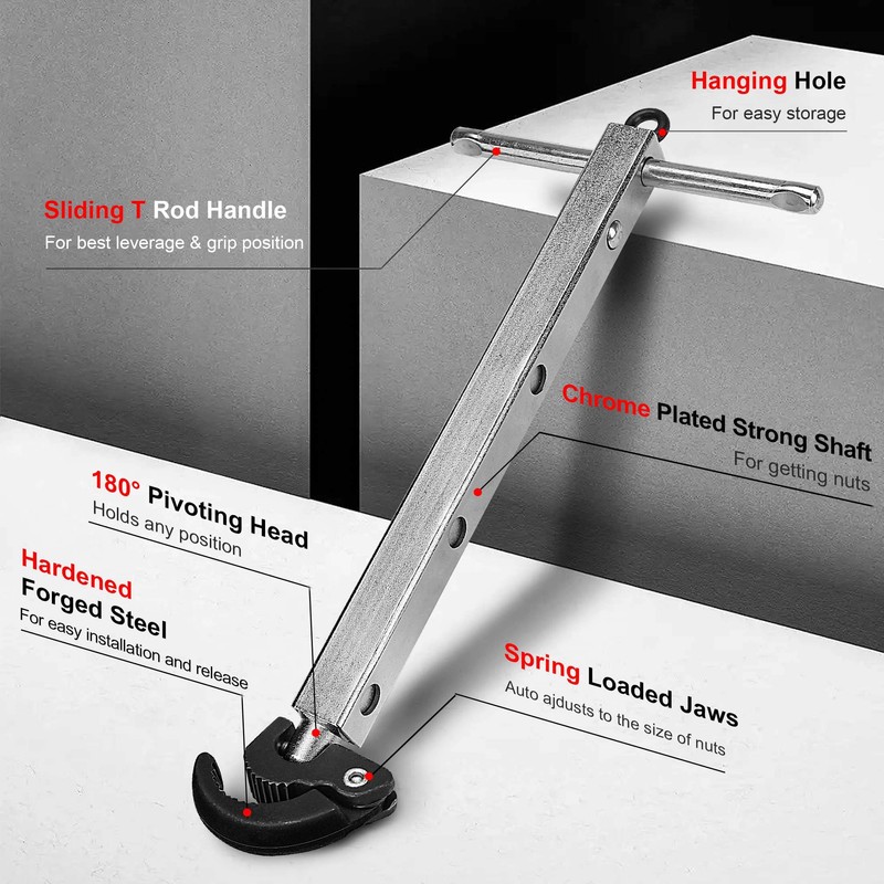 HAUTMEC Telescoping Basin Wrench, Sink Wrench, 3/8" to 1-1/4" Jaw
