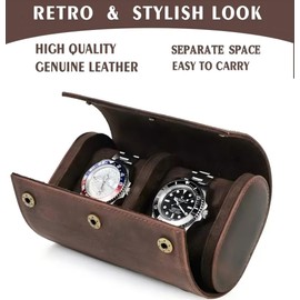 UPRESYE Genuine Leather Watch Roll Travel Case,2 Slots Full Grain Leather Watch Box with Pillow for Men,Watch Storage Organizer for Home Storage&Display, Gifts