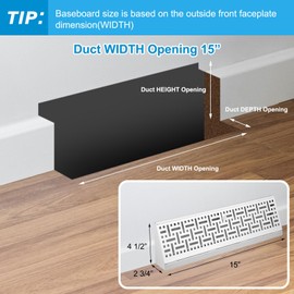 Landhoow 4 Pcs 15 Inch Baseboard Register Vent Covers, White Heavy Duty Steel Air Diffuser with Adjustable Lever for Floor/Wall Duct Openings - Easy Install HVAC Supply Diffuser