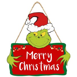 Christmas Decorations Hanging Signs, Wooden Grinchs Door Decorations Merry Christmas Wreath for Front Door Christmas Tree Wall Door Home Decor