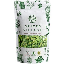 SPICES VILLAGE Green Cardamom Pods (3.5 oz) - Whole Cardamom Spice, Fancy Size Large Seeds, All Natural Indian Herb, Aromatic Green Cardamon - Kosher, Gluten Free, Vegan, Non GMO, Resealable Bulk Bag
