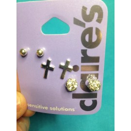 Claire's Three Pairs Of Claire's Silver Ball Cross Rhinestone Disco Ball Earrings New