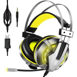 EKSA E800 Gaming Headphones Stereo Noise Cancelling Over Ear Headphones with Mic (Yellow)