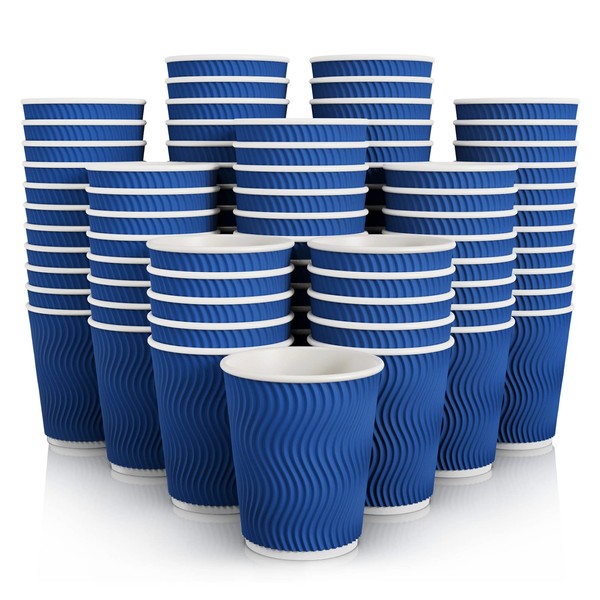 JollyPack 120 Pack Paper Coffee Cups, 8 oz Disposable Coffee Cups, Blue Hot Beverage Cups with Insulated Ripple Wall, Paper Ripple Cups for Coffee Tea Hot Chocolate